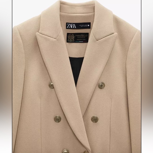 Zara Wool Blend Double Breasted Fitted Coat in Camel Medium NWT - Picture 5 of 16